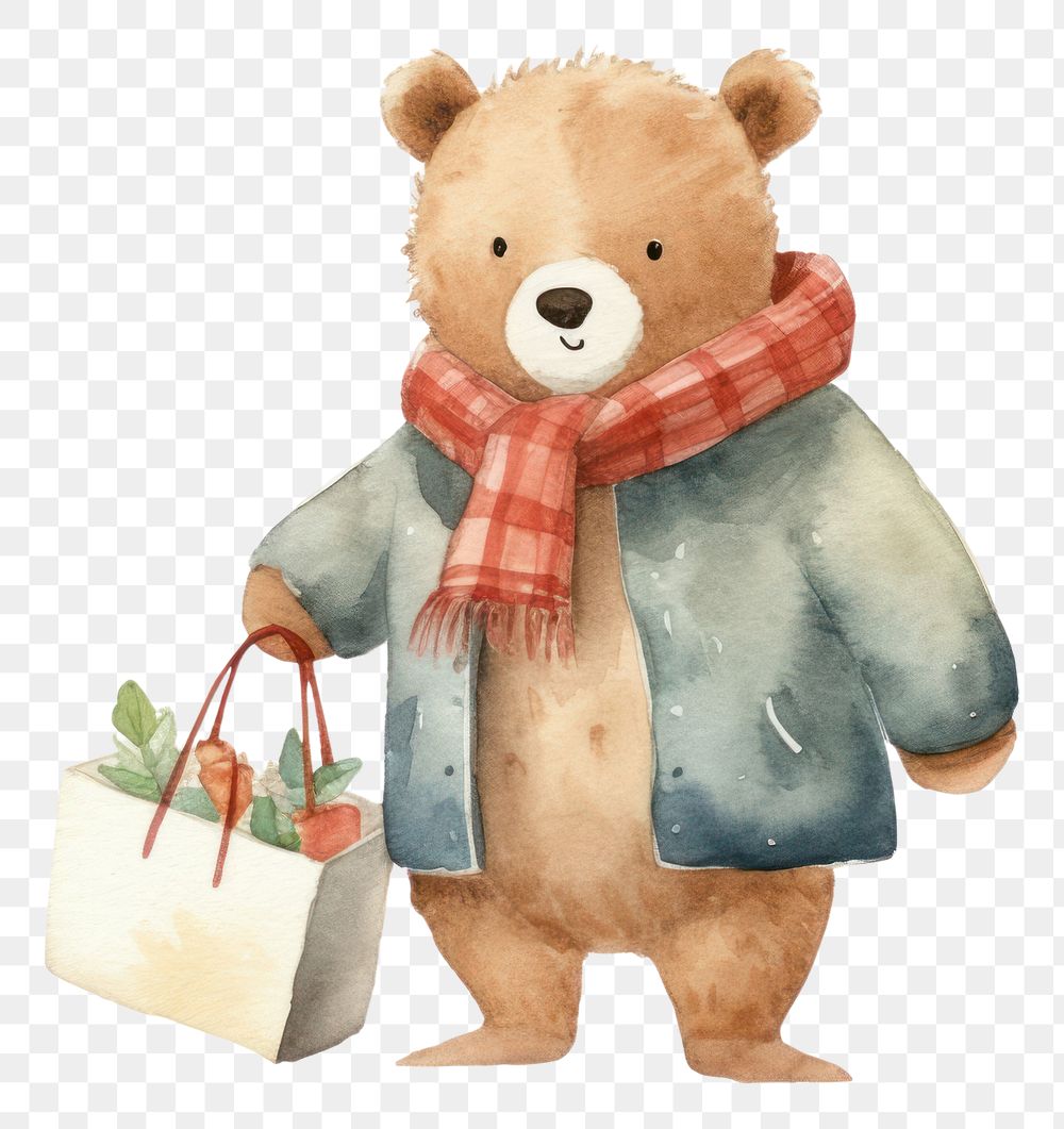 PNG Cute bear shoping cartoon toy white background. AI generated Image by rawpixel.