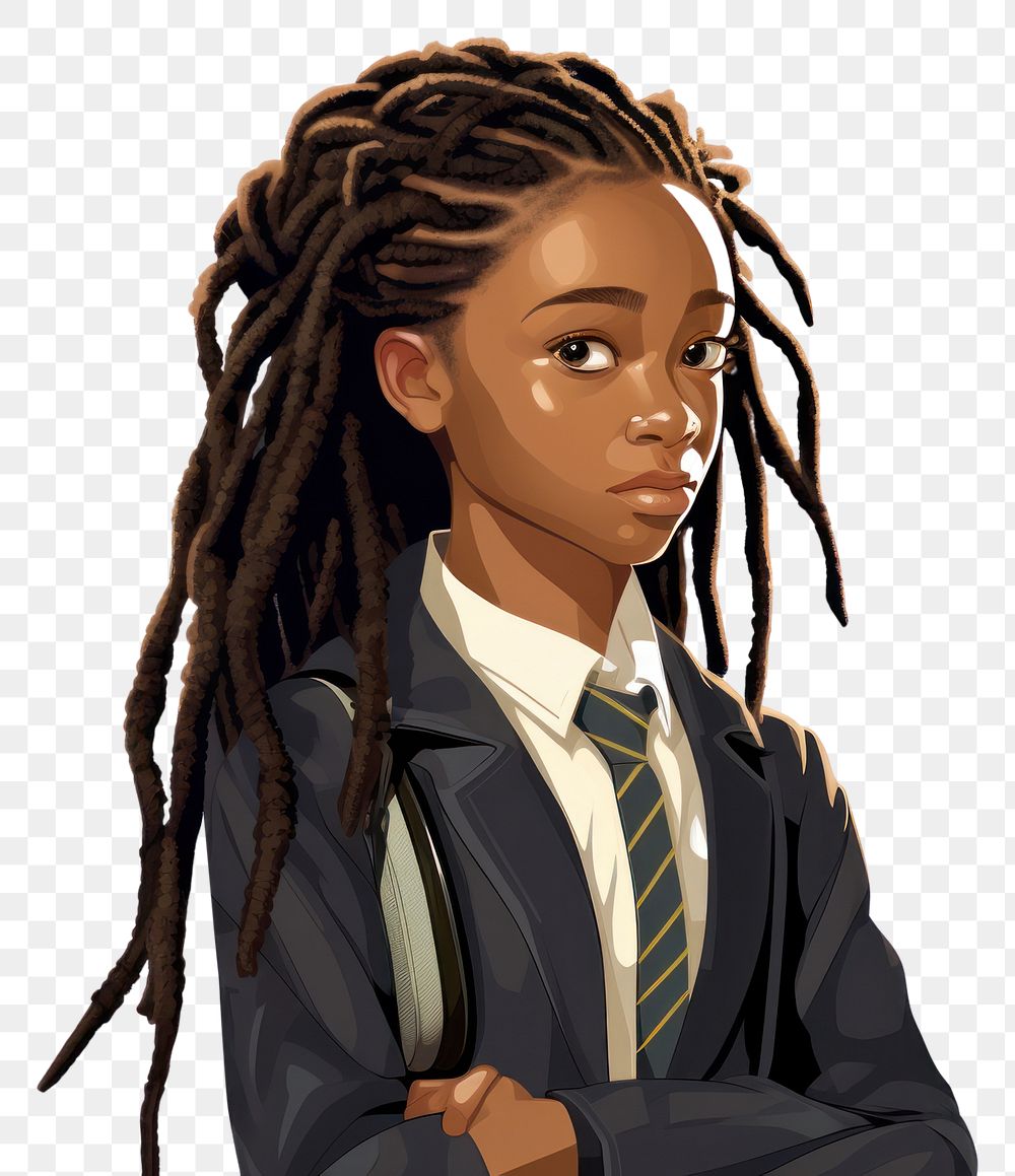 PNG African american girl student dreadlocks adult white background. AI generated Image by rawpixel.