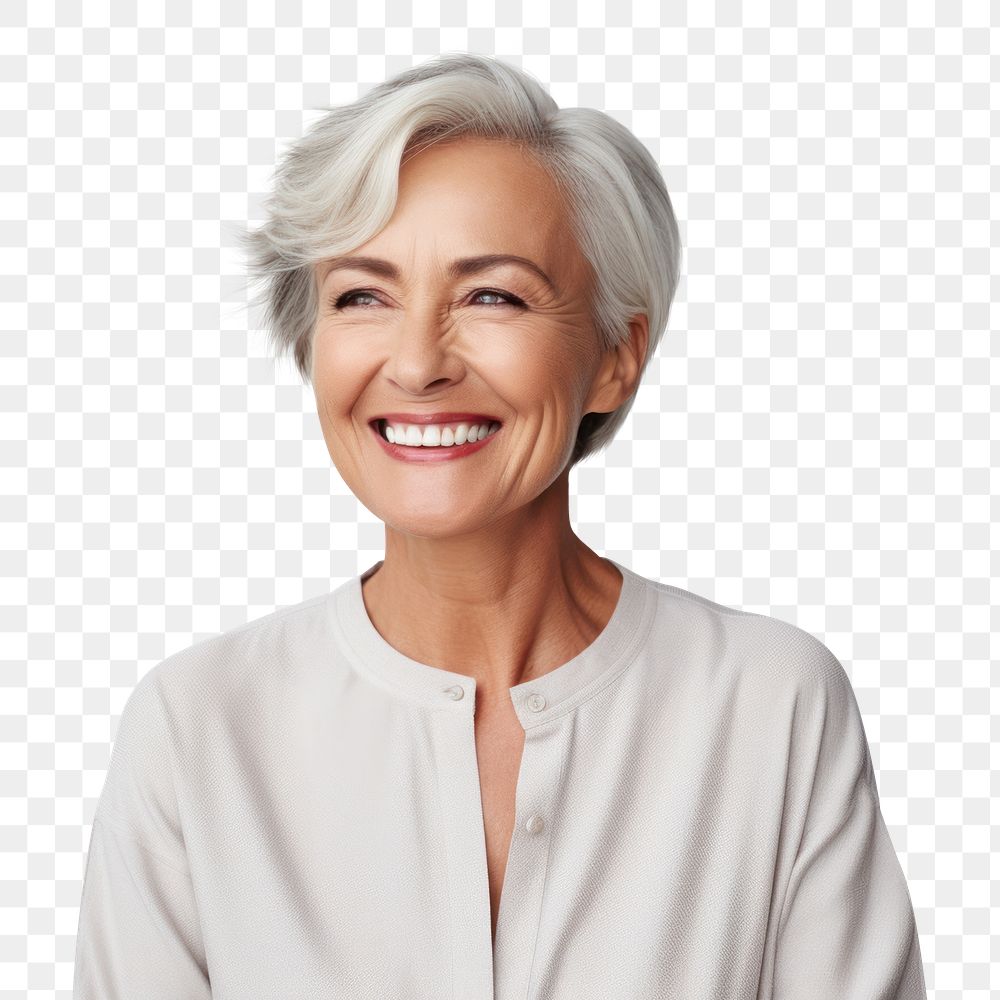 PNG Mature lady laughing adult smile. AI generated Image by rawpixel.