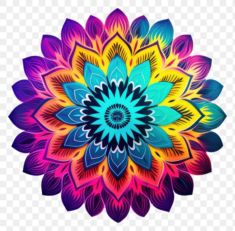 PNG Colorful mandala pattern flower white background. AI generated Image by rawpixel.