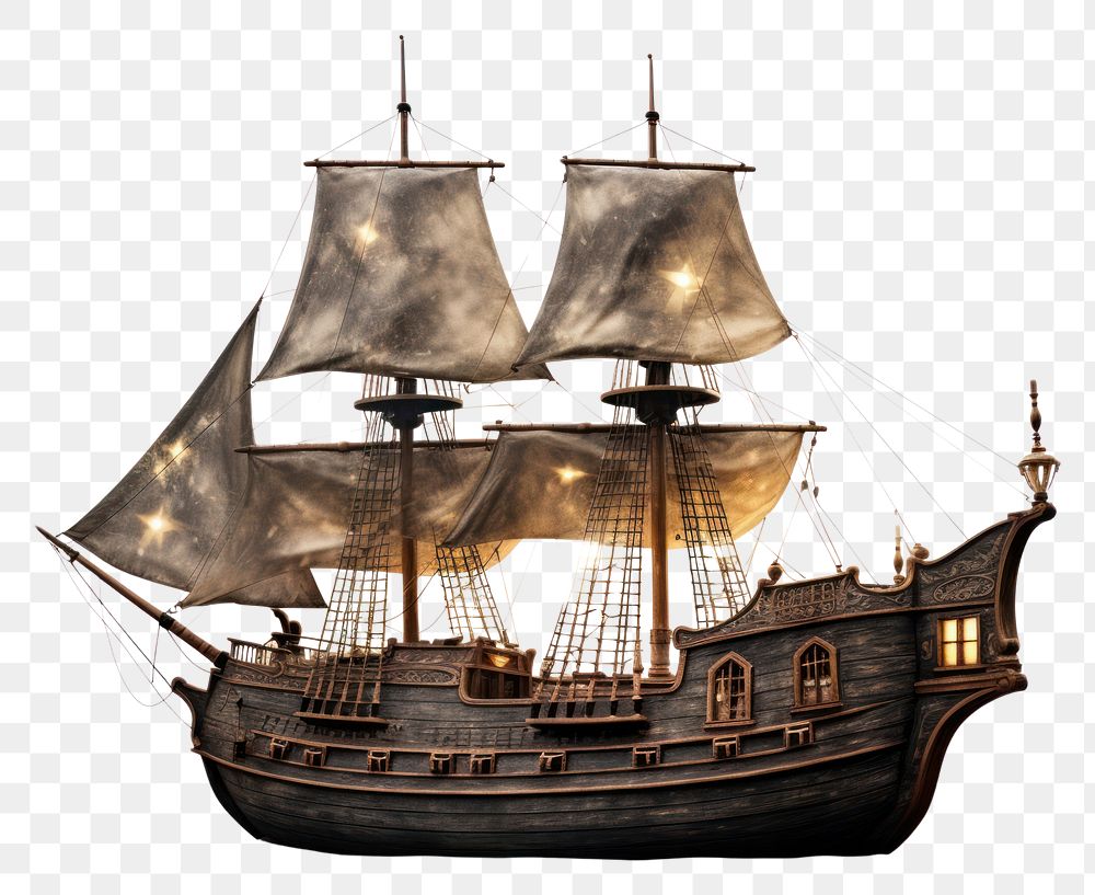 PNG A magical sparkling pirate ship watercraft sailboat vehicle