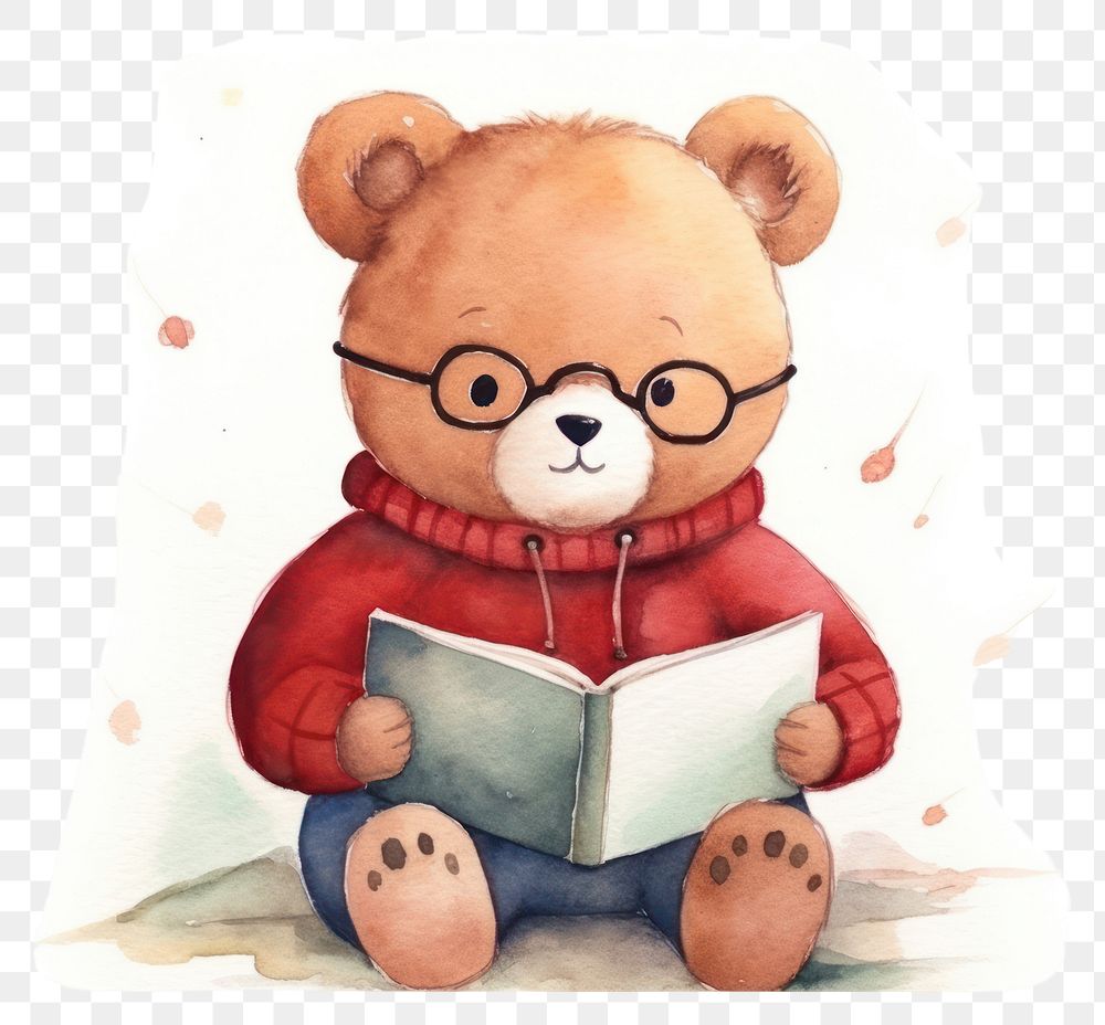 PNG Bear reading cartoon book. 