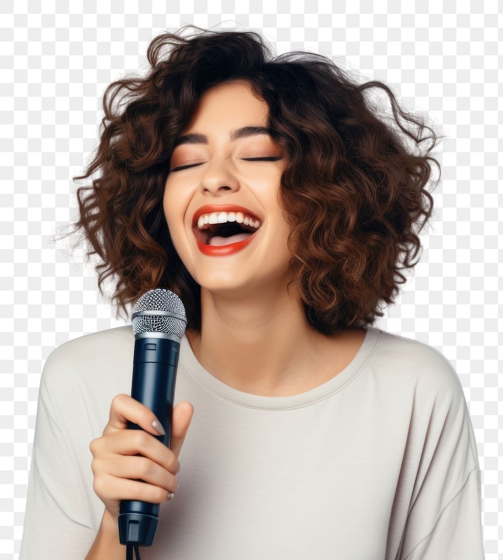 PNG  Singing microphone laughing holding. AI generated Image by rawpixel.