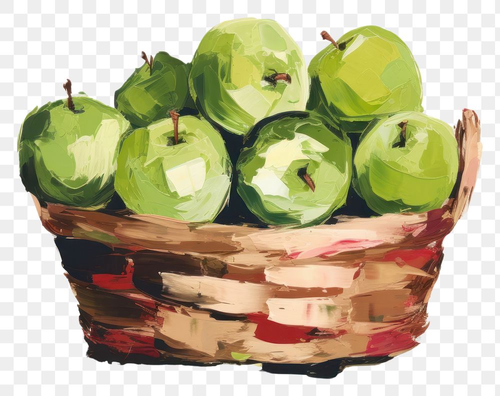 PNG Green apples basket painting fruit. AI generated Image by rawpixel.