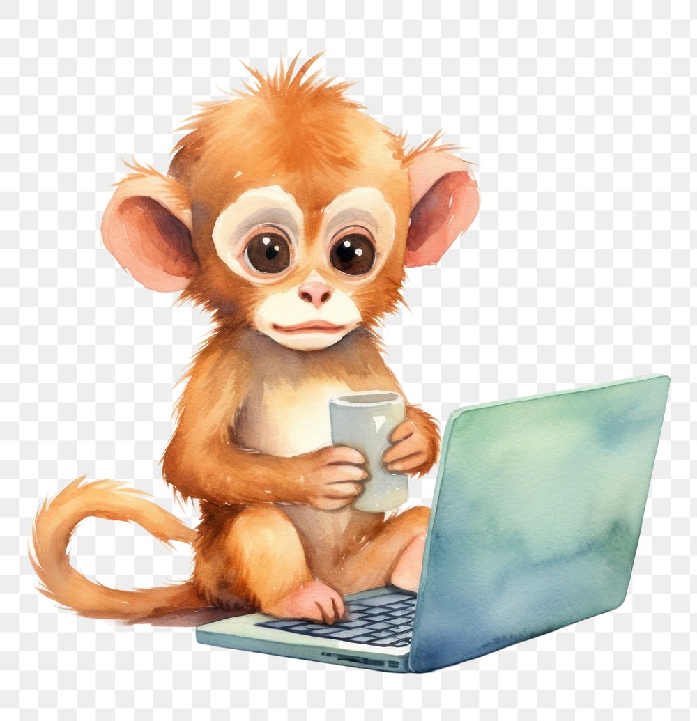 PNG Monkey monkey animal laptop. AI generated Image by rawpixel.