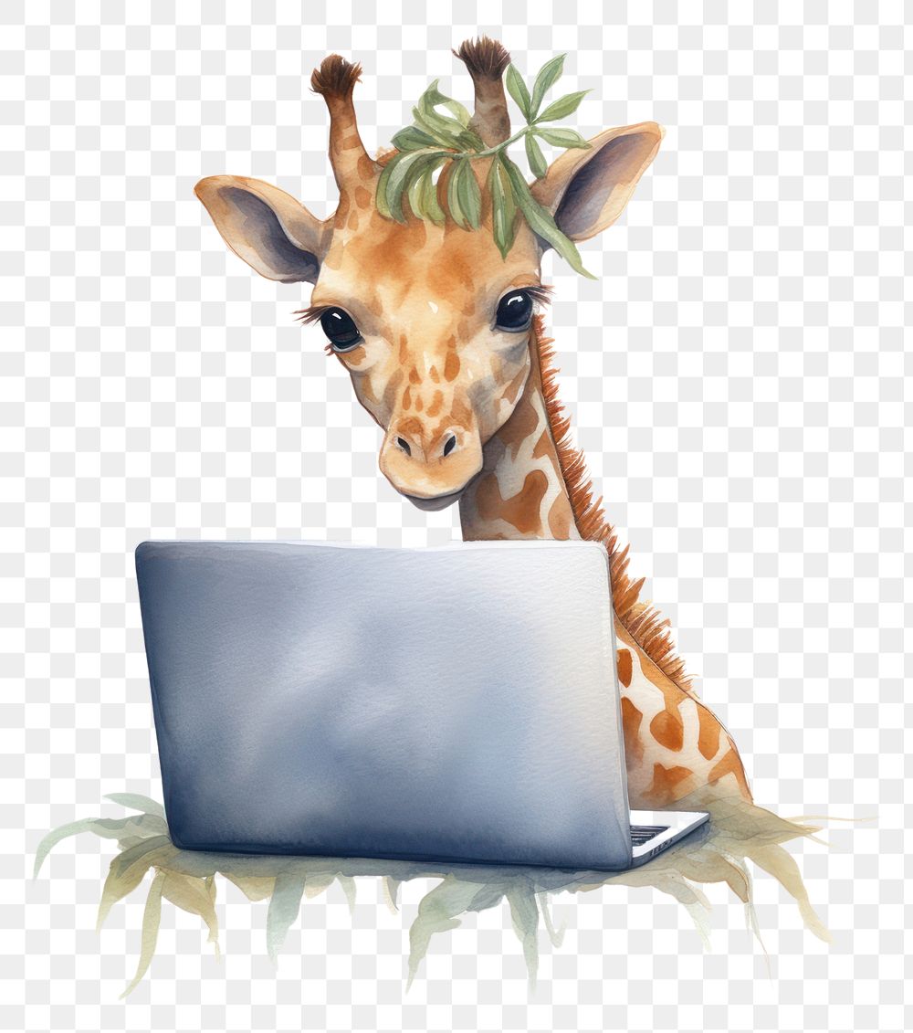 PNG Giraffe animal laptop wildlife. AI generated Image by rawpixel.