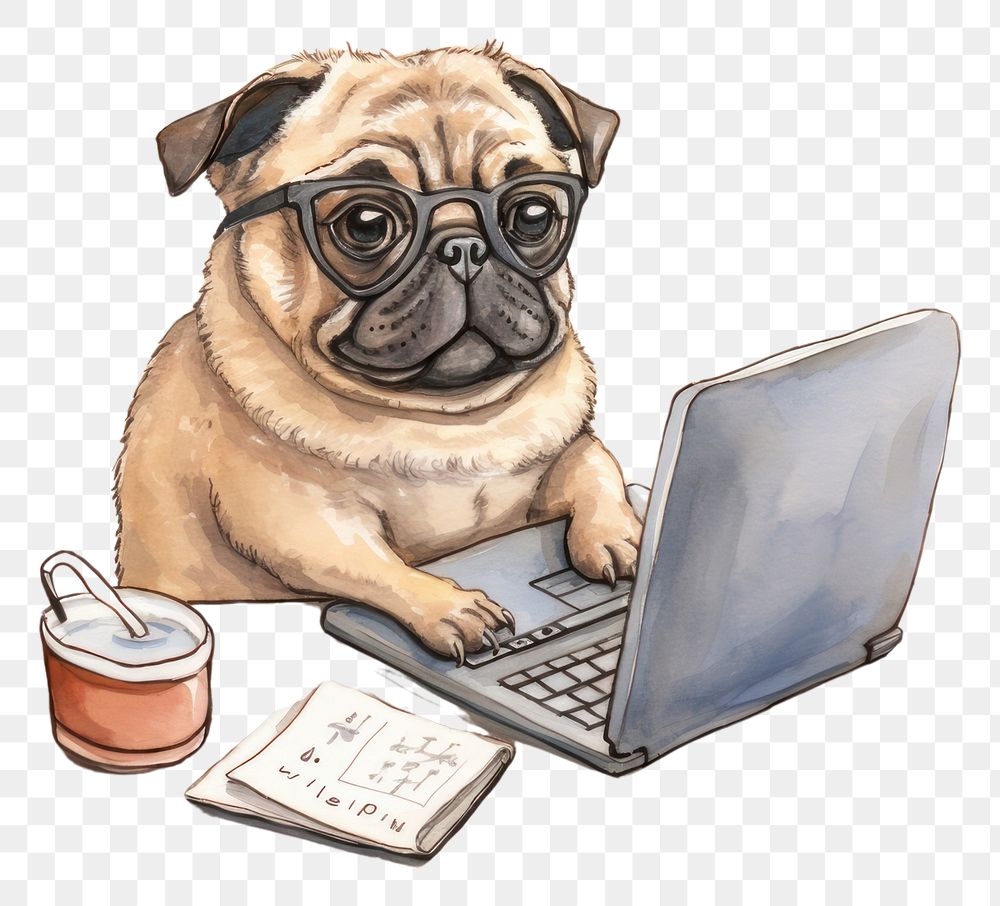 PNG Pug animal laptop pug. AI generated Image by rawpixel.