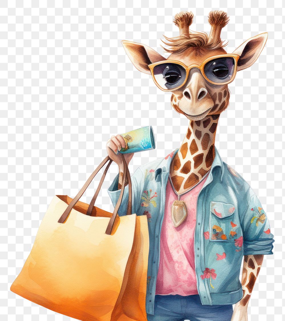 PNG Giraffe shopping bag sunglasses handbag. AI generated Image by rawpixel.