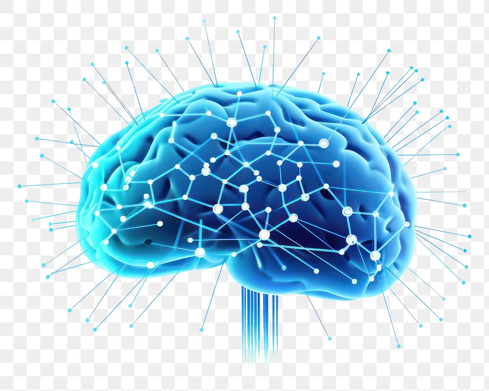 PNG A neuralink brain wire blue white background cyberspace. AI generated Image by rawpixel.