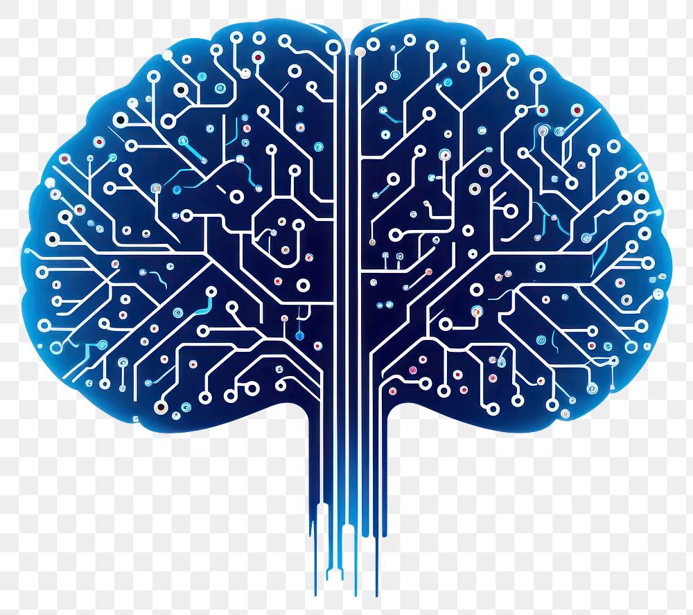 PNG A circuit board brain drawing blue accessories. AI generated Image by rawpixel.