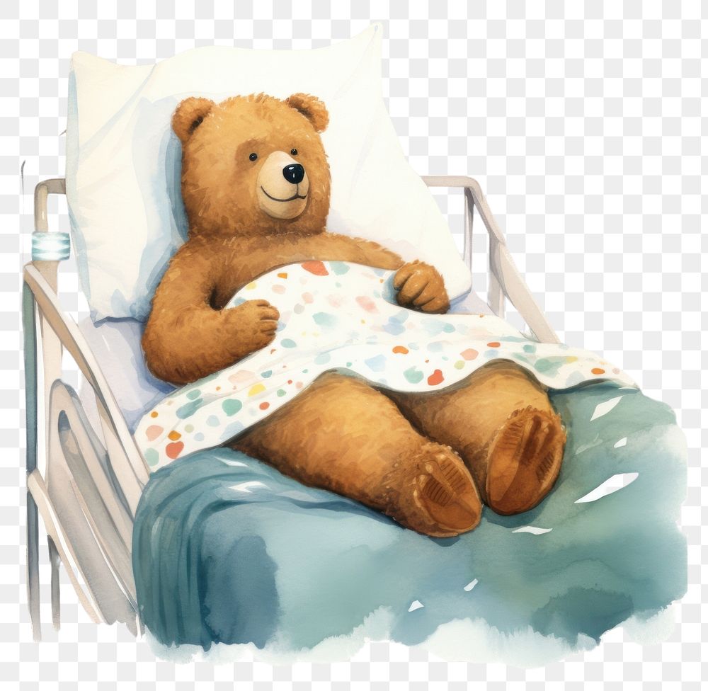 PNG Chubby animal character sick bed furniture crib. AI generated Image by rawpixel.