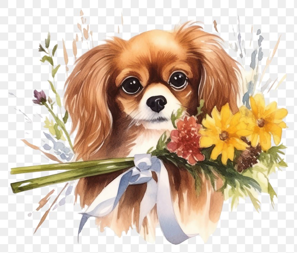 PNG Dog flower bouquet animal papillon spaniel. 