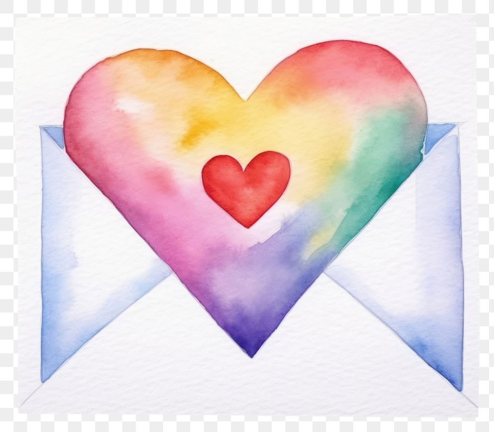 PNG Rainbow love letter heart white background creativity. AI generated Image by rawpixel.