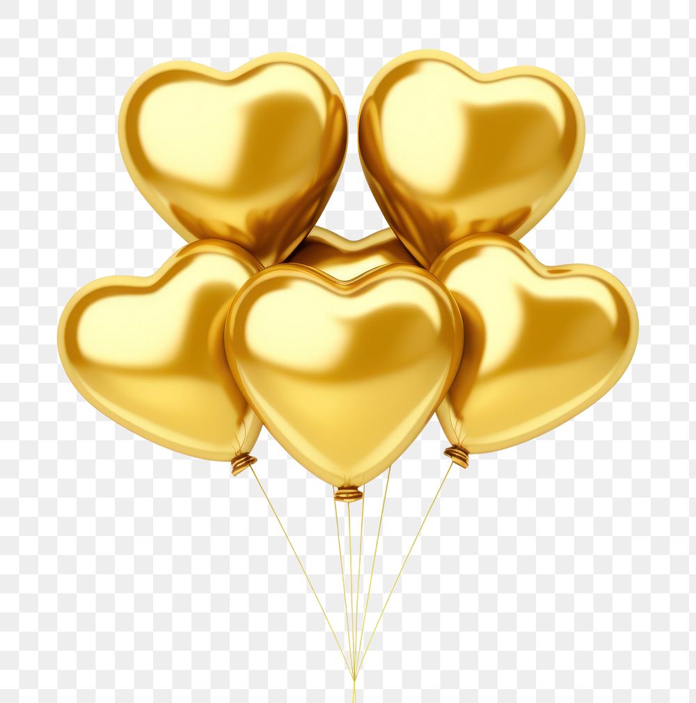 PNG Golden heart-shaped balloons floating.