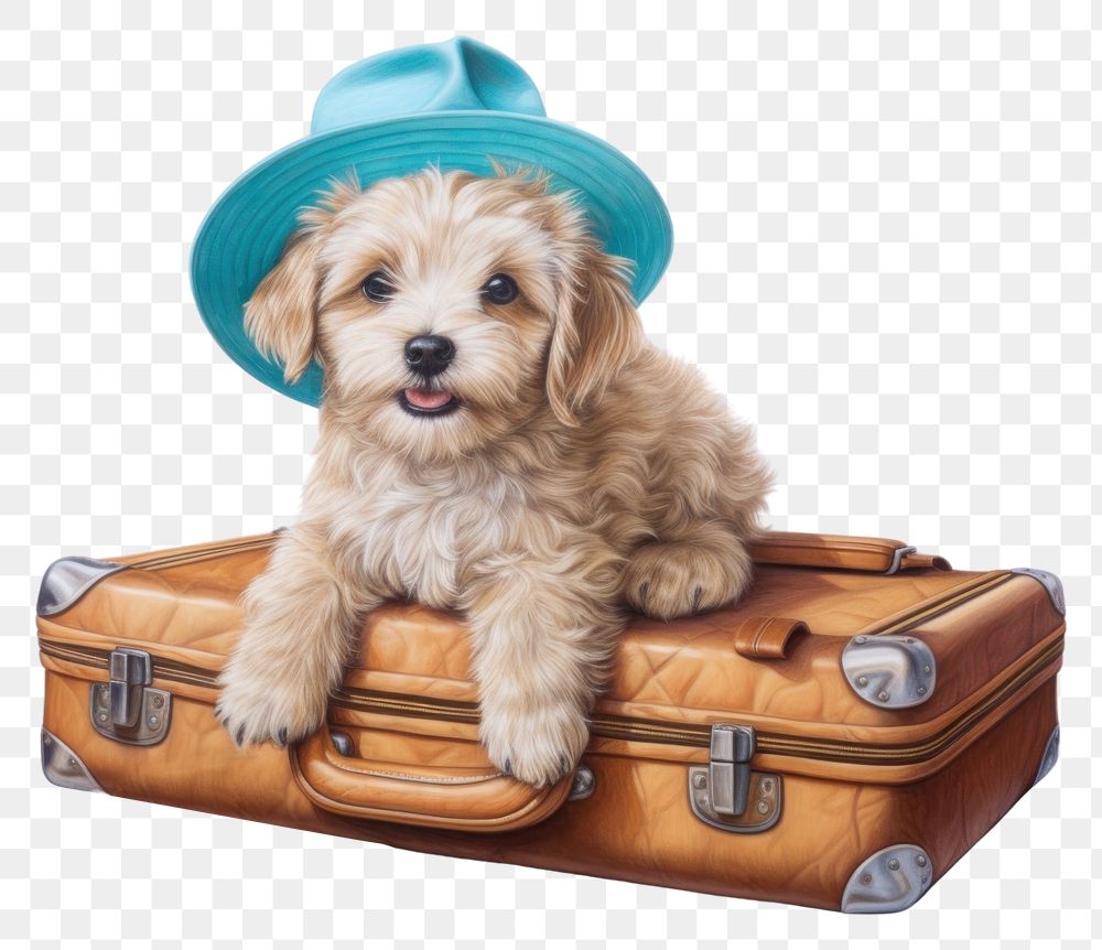 PNG  Puppy suitcase luggage baggage. AI generated Image by rawpixel.