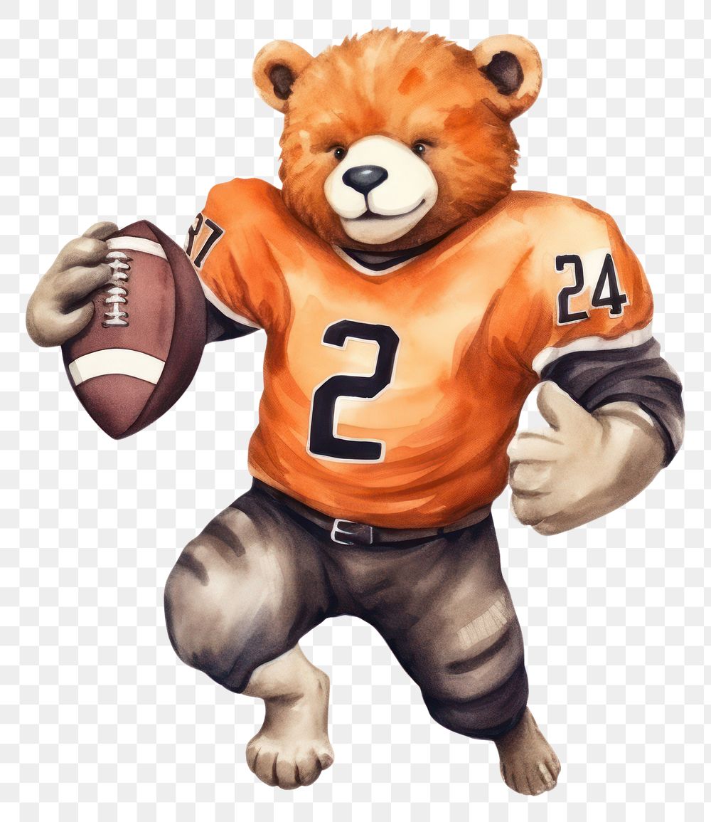 PNG Bear playing football cartoon sports white background. AI generated Image by rawpixel.
