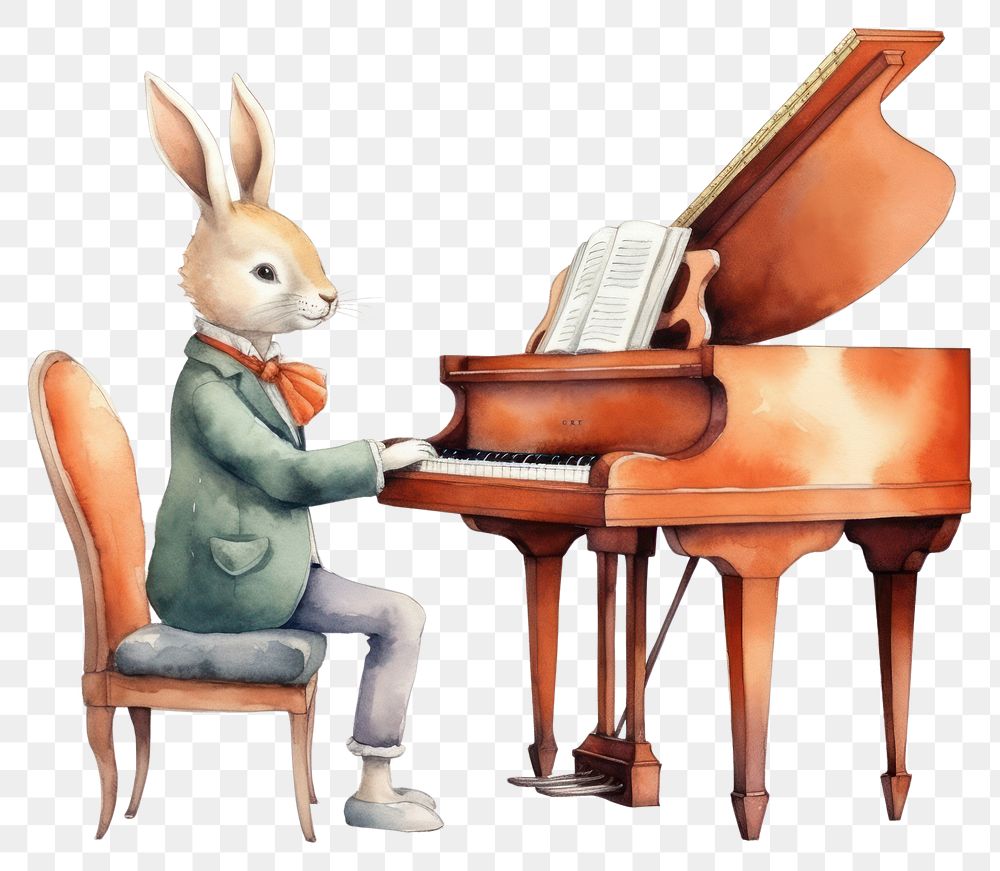 PNG Rabbit playing piano keyboard musician pianist. AI generated Image by rawpixel.