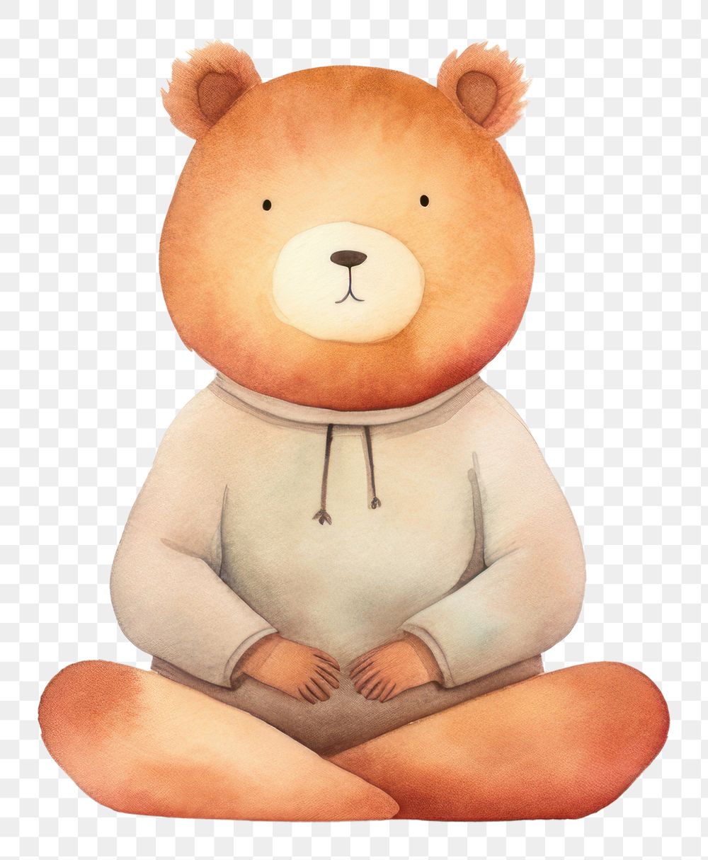 PNG Bear yoga cartoon cute toy. 