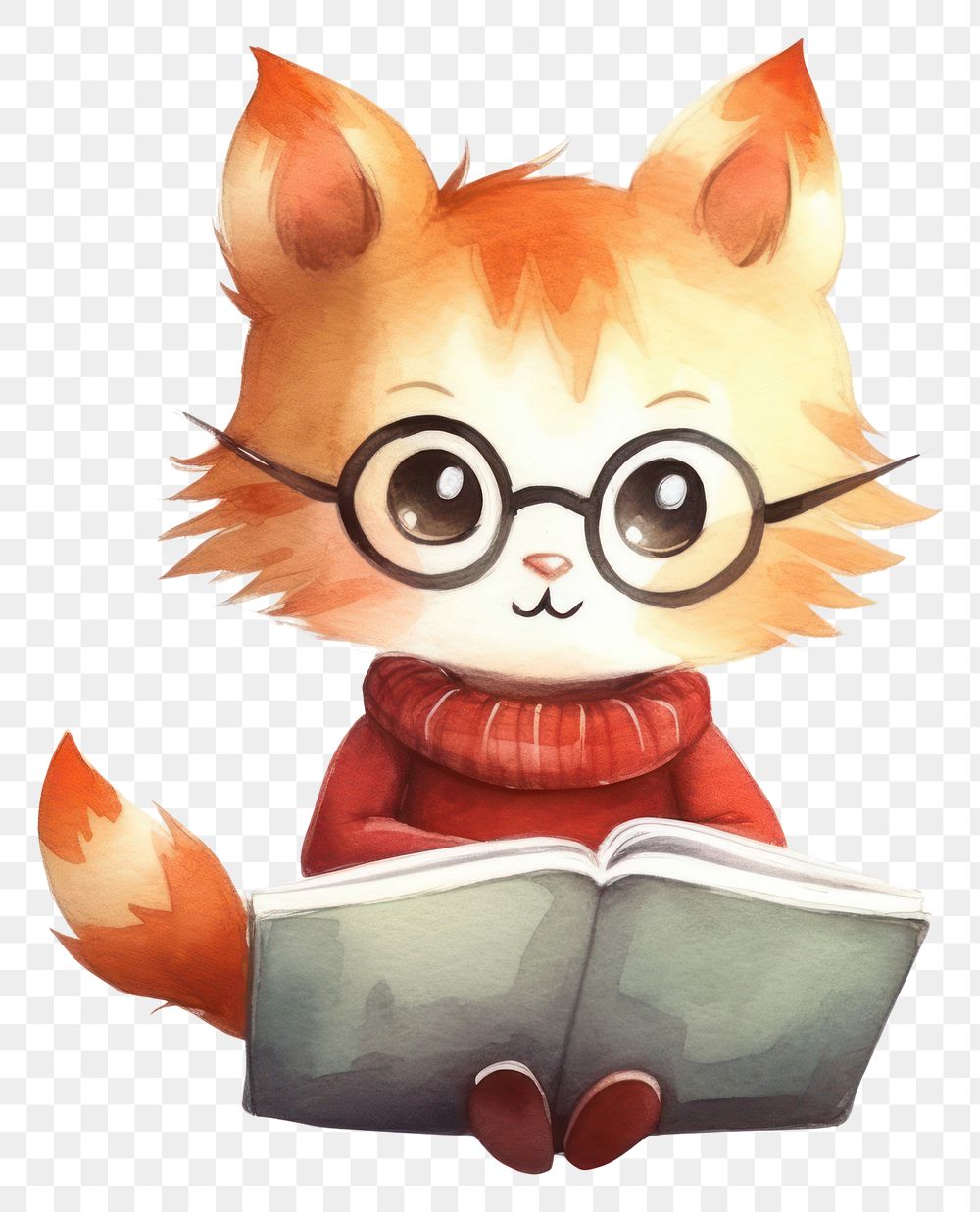 PNG Cat reading publication cartoon cute. AI generated Image by rawpixel.