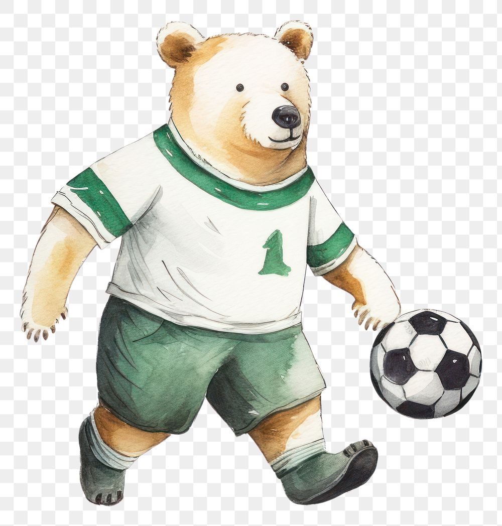 PNG Bear playing soccer football cartoon sports. 