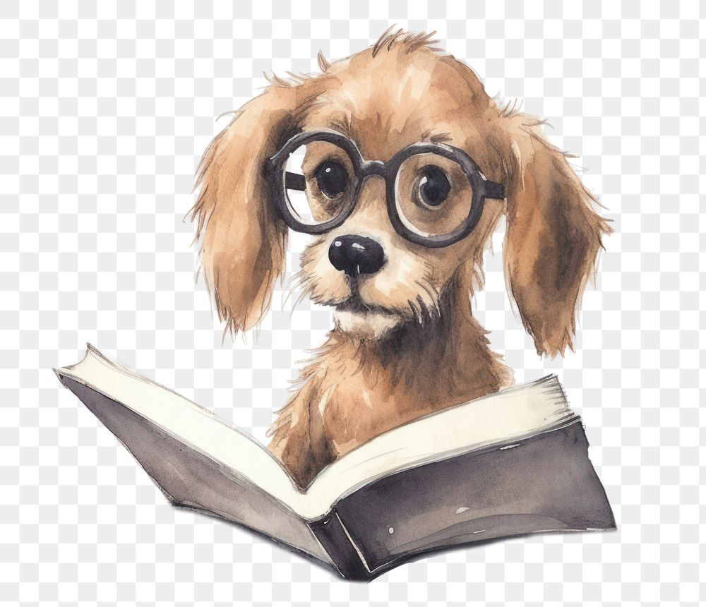 PNG Dog reading publication drawing glasses. 