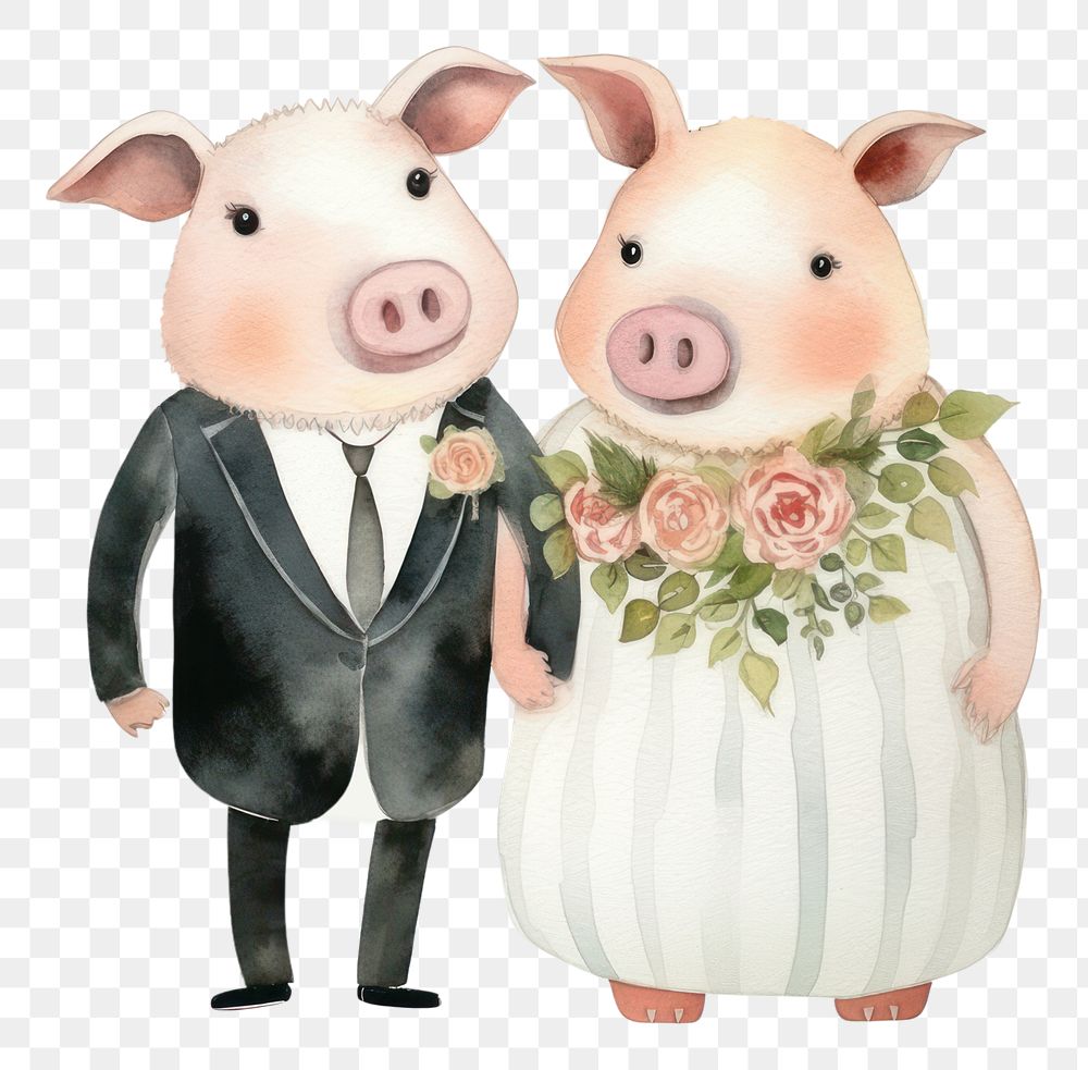 PNG Pig wedding anthropomorphic cartoon mammal. AI generated Image by rawpixel.