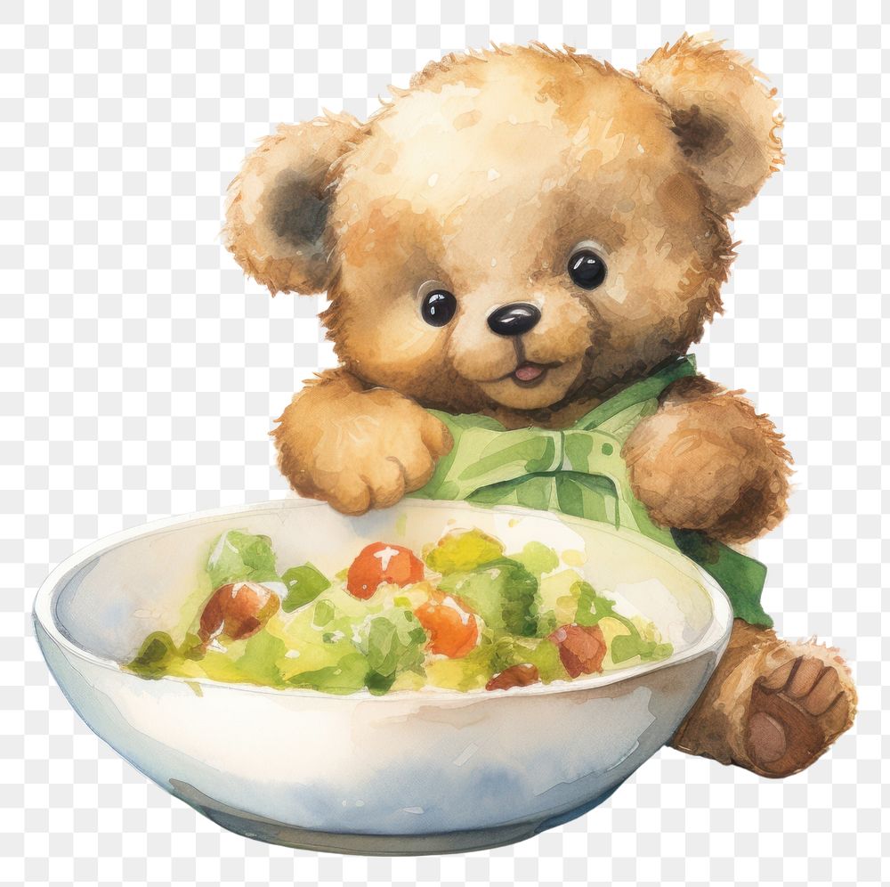 PNG Baby cartoonish bear bowl salad toy. AI generated Image by rawpixel.