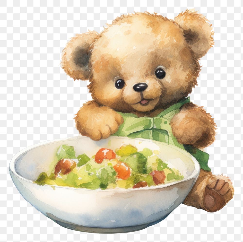 PNG Baby cartoonish bear bowl salad toy. 