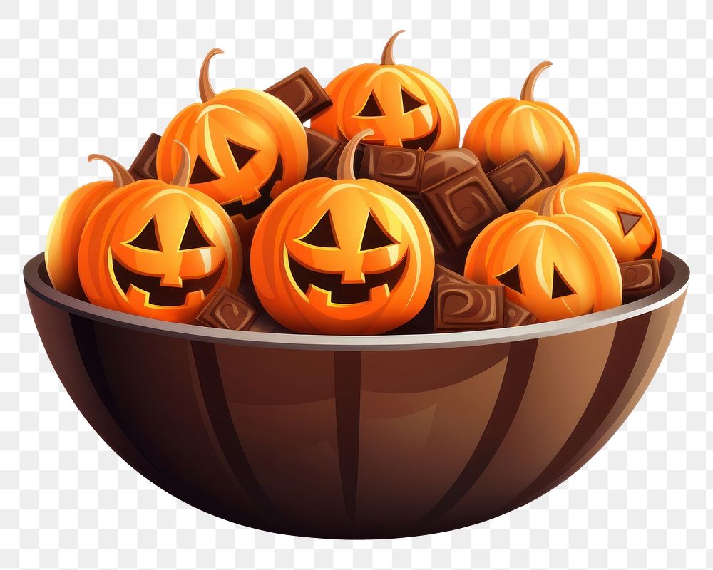 PNG Pumpkin bowl chocolates halloween food. AI generated Image by rawpixel.