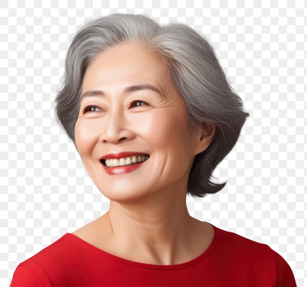 PNG Asian woman Old portrait laughing. AI generated Image by rawpixel.