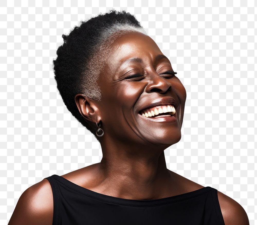 PNG Black woman Old adult laughing. 