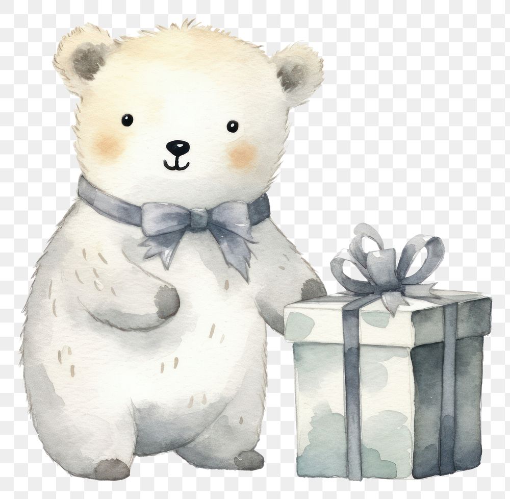 PNG Animal holding a gift box cartoon mammal bear. AI generated Image by rawpixel.