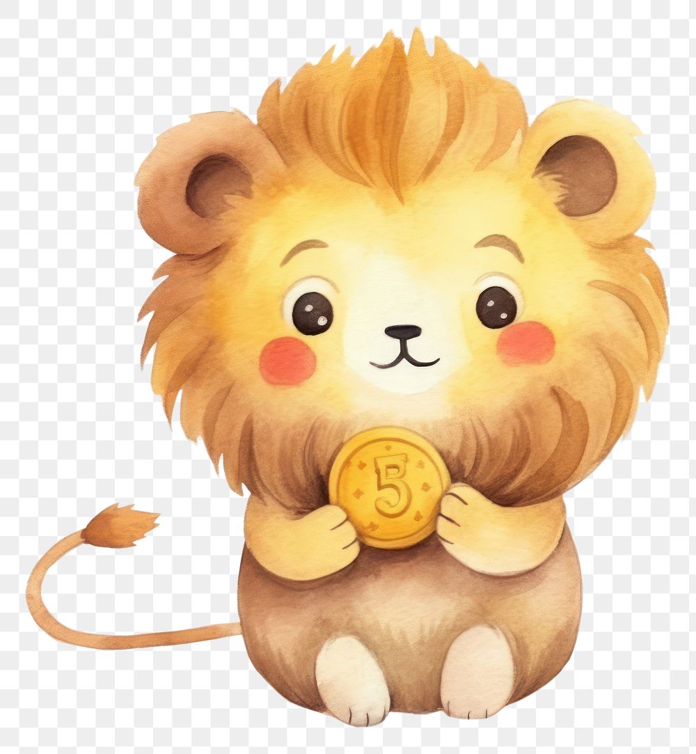 PNG Cute lion holding gold us coin animal cartoon mammal. AI generated Image by rawpixel.