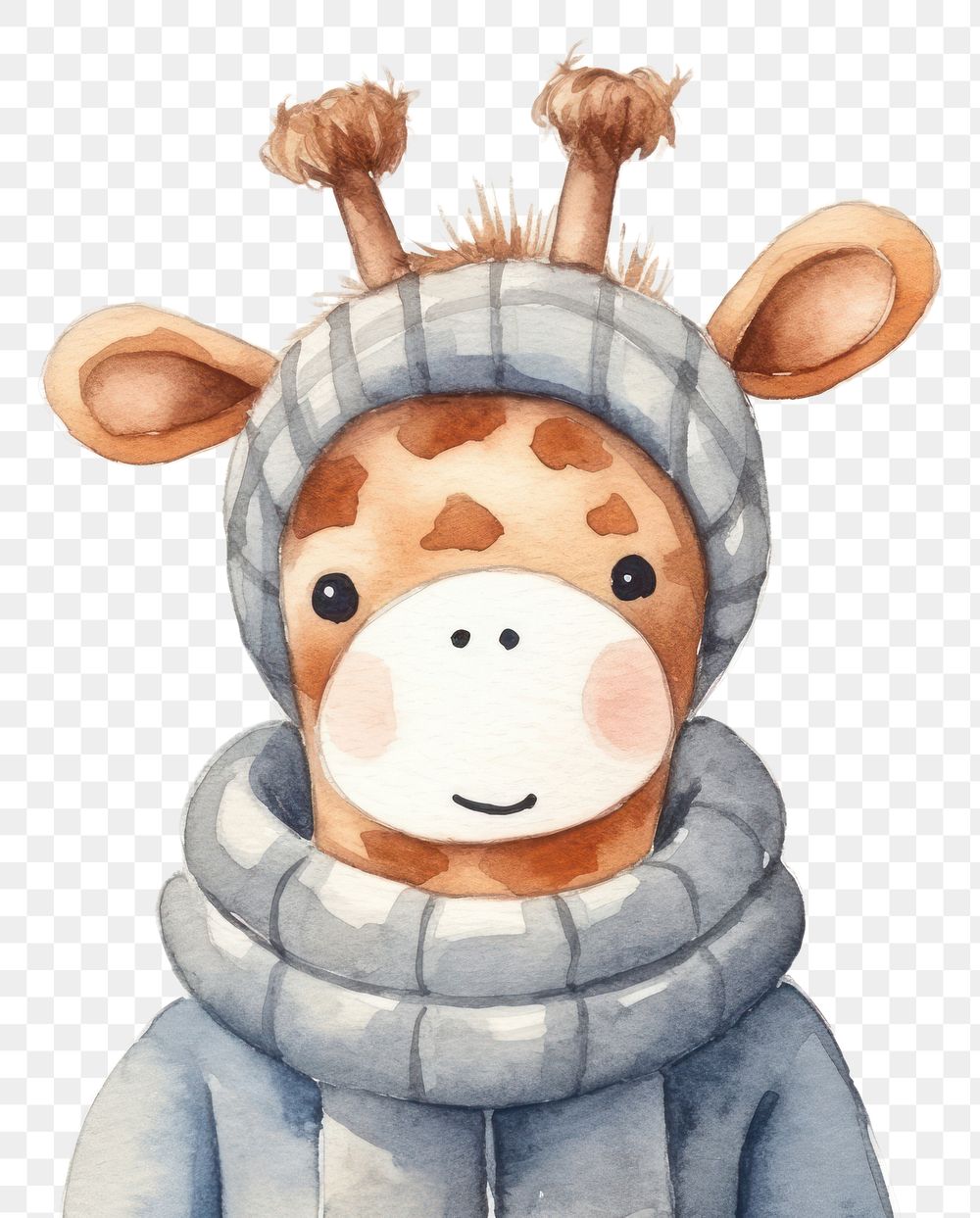 PNG Giraffe wearing a winter coat portrait drawing cartoon. 