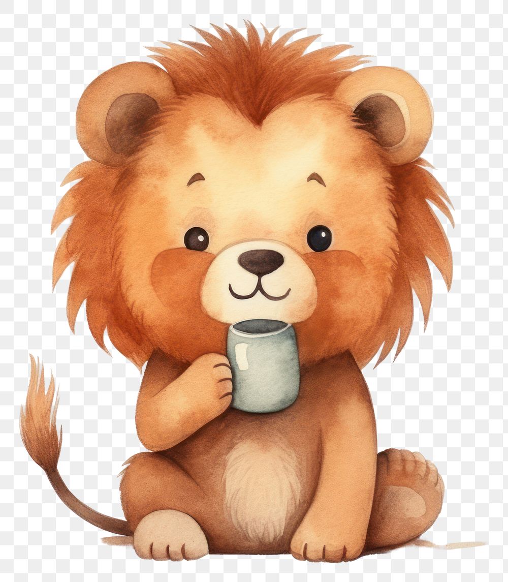 PNG Lion drinking water cartoon mammal animal. 