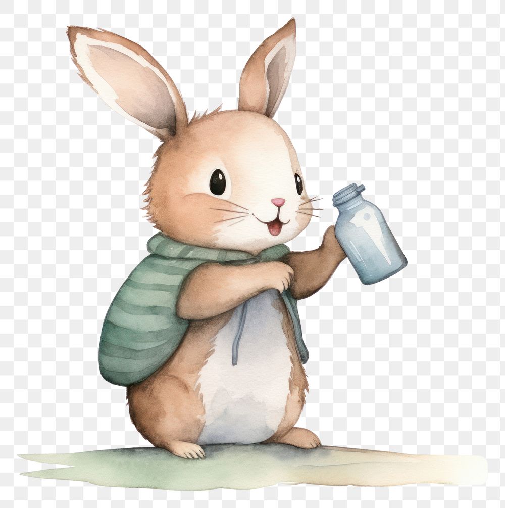 PNG Rabbit drinking water bottle animal cartoon mammal. AI generated Image by rawpixel.