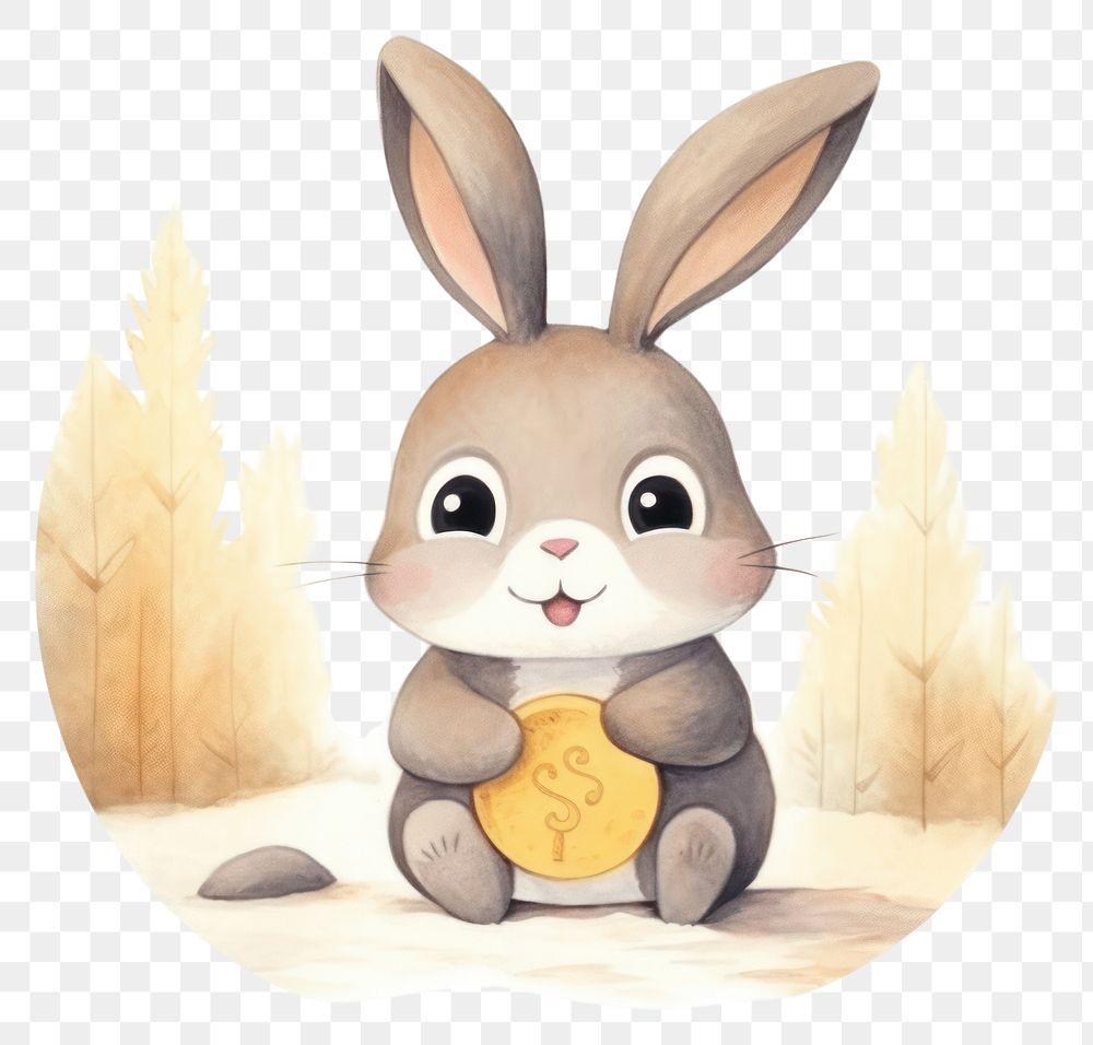 PNG Rabbit holding big coin cartoon animal rodent. 