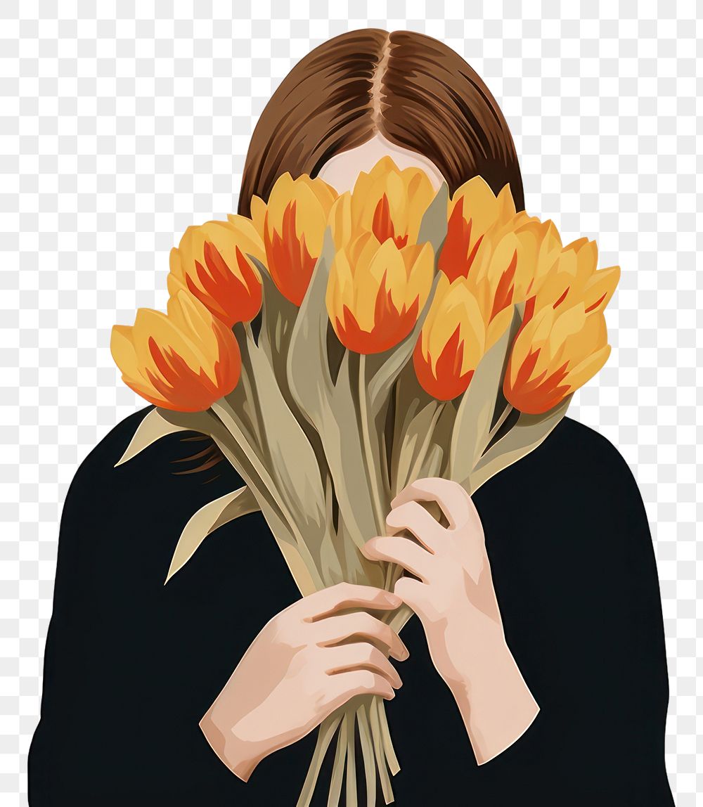 PNG  Tulip bouquet portrait holding flower. AI generated Image by rawpixel.