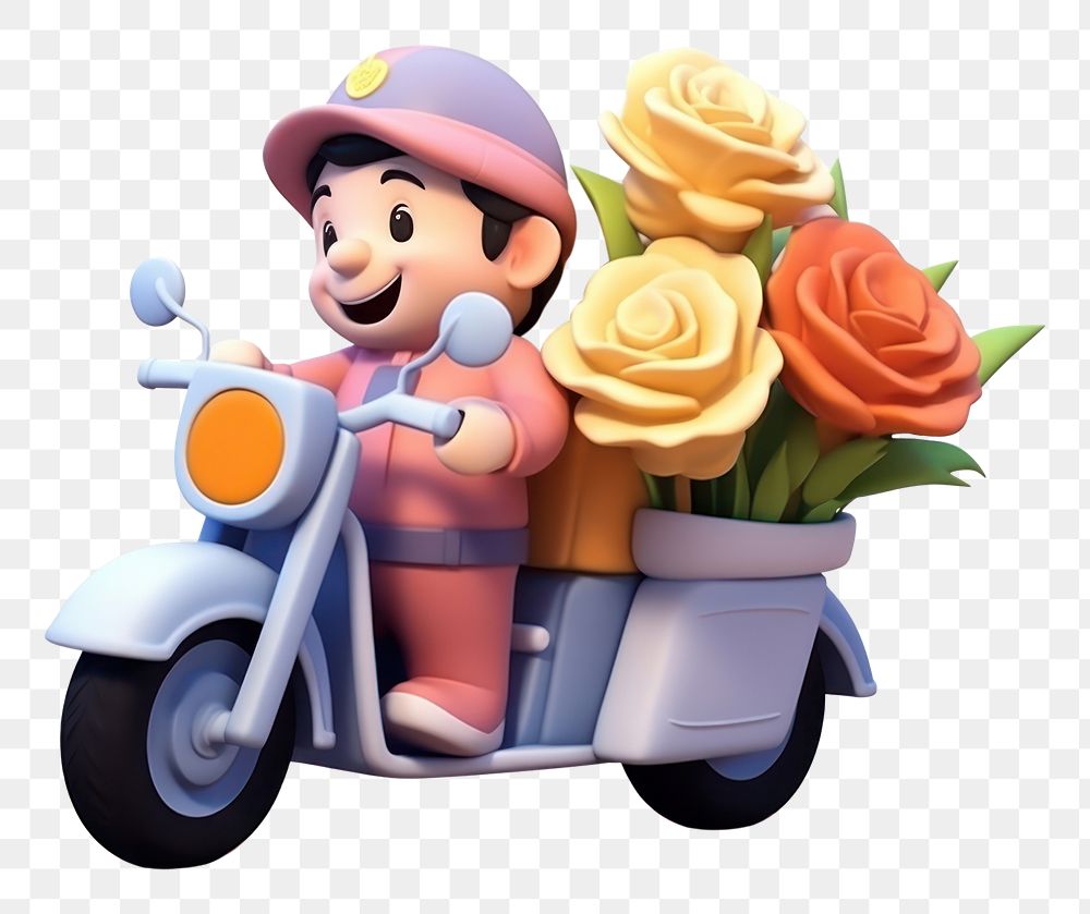 PNG  Postman motorcycle flower vehicle. AI generated Image by rawpixel.