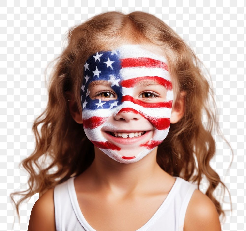 PNG American flag face paint children smile. 