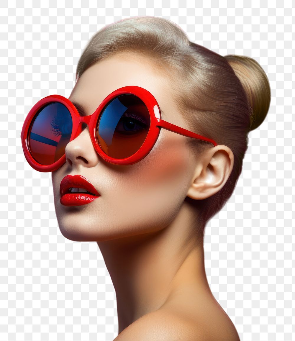 PNG  Glamorous female model sunglasses lipstick portrait. AI generated Image by rawpixel.