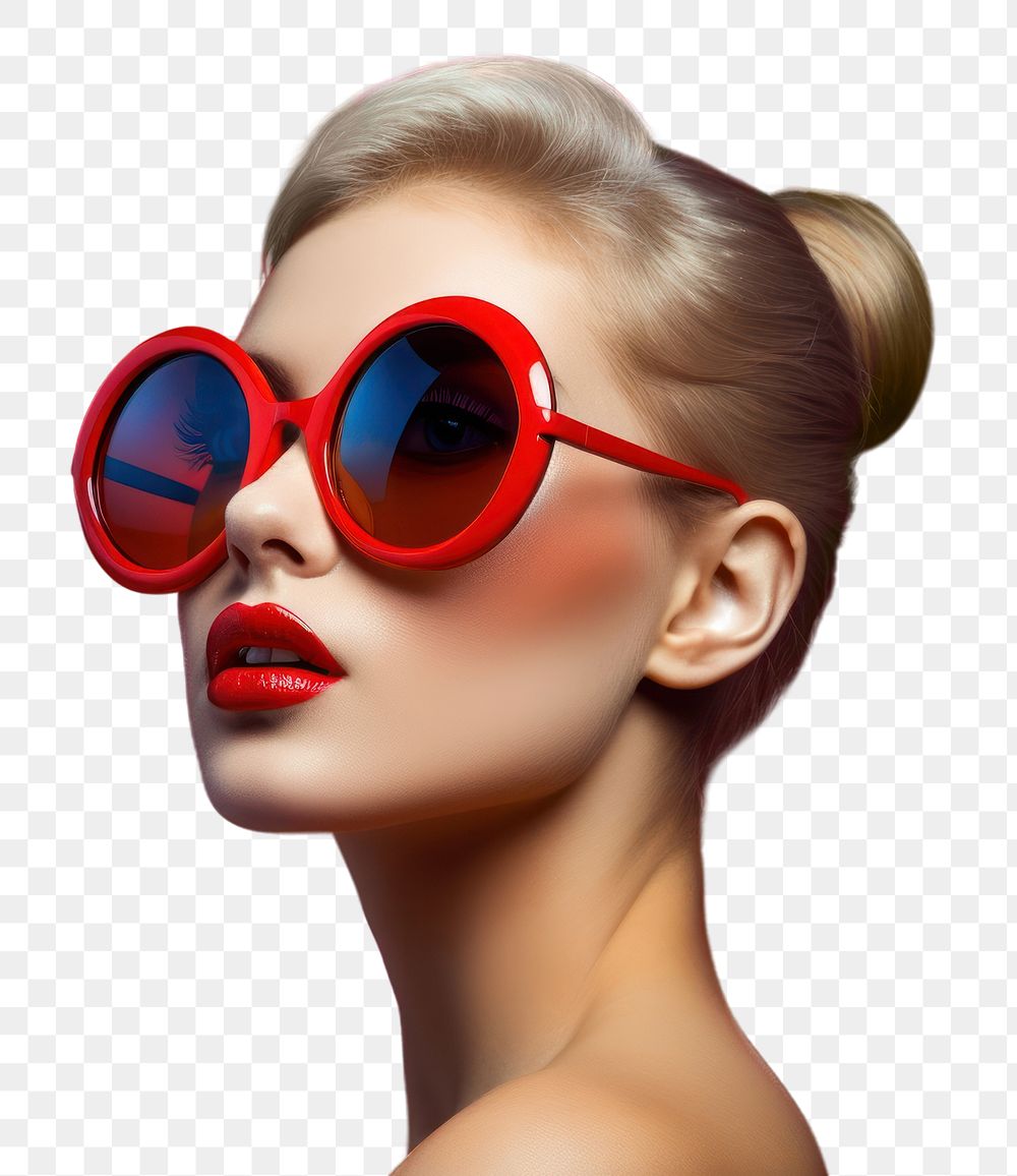 PNG Glamorous female model sunglasses lipstick portrait.