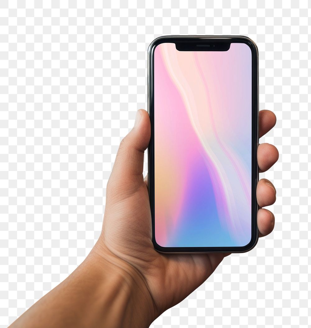 Hand holding smartphone png, transparent background