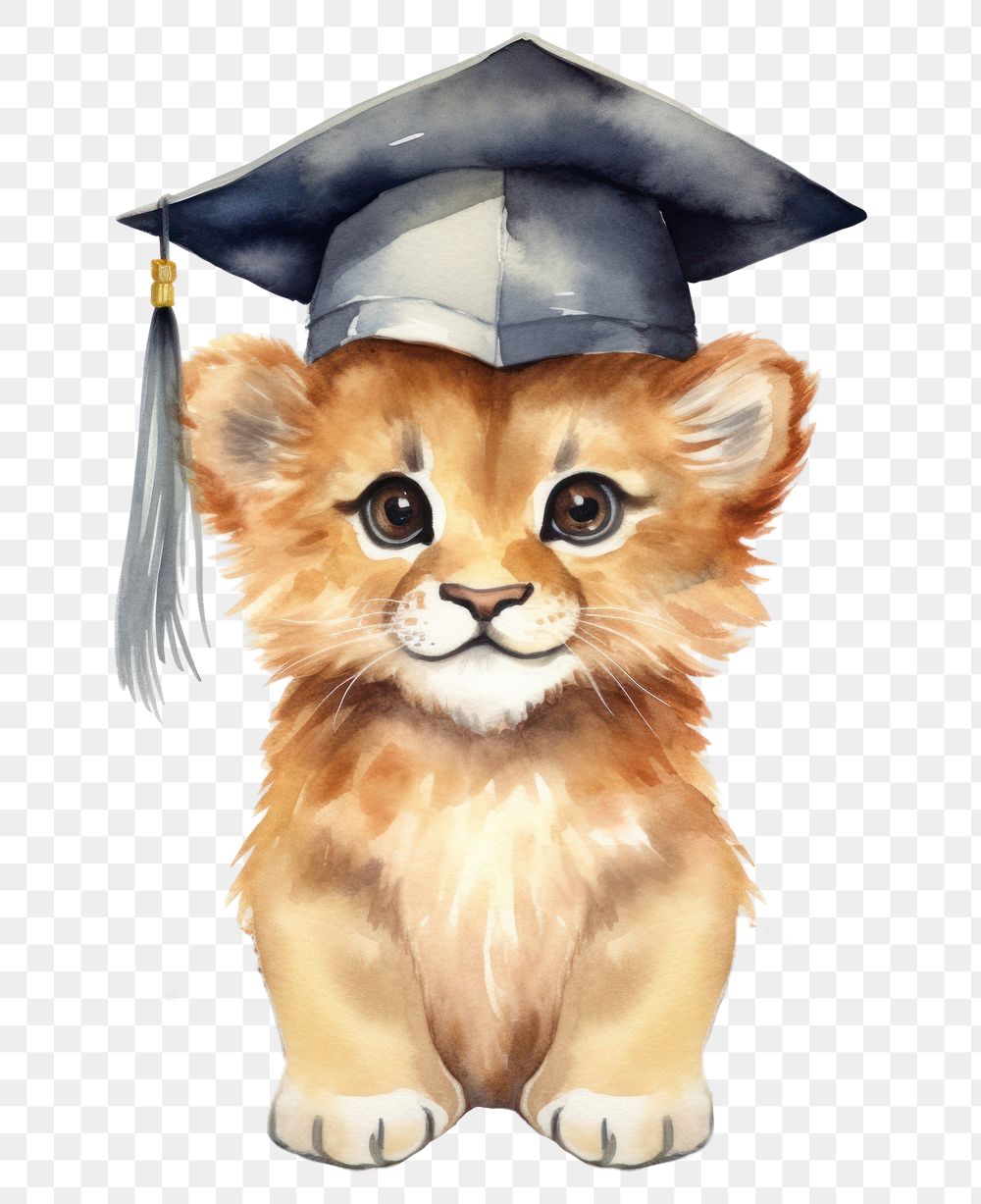 PNG Cute lion graduation animal mammal. AI generated Image by rawpixel.