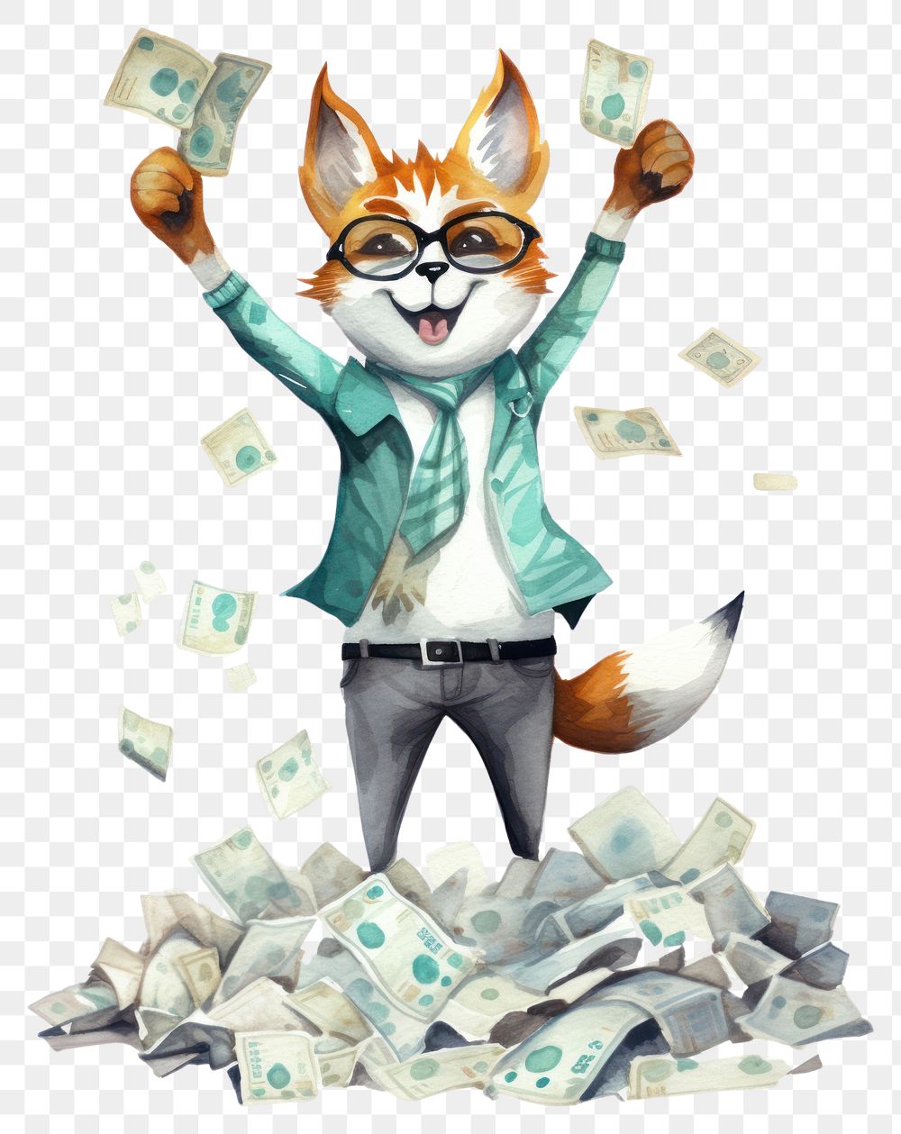 PNG Fox character holding money success adult representation. AI generated Image by rawpixel.