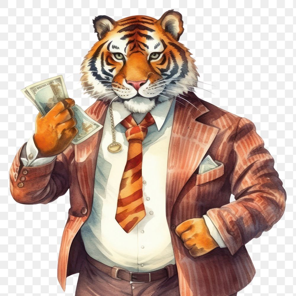 PNG Tiger wearing suit animal adult white background. AI generated Image by rawpixel.