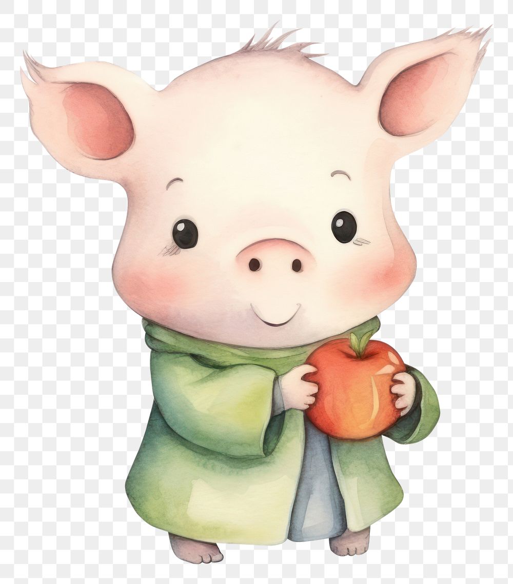 PNG Cute pig holding vegetable busket cartoon mammal representation. AI generated Image by rawpixel.