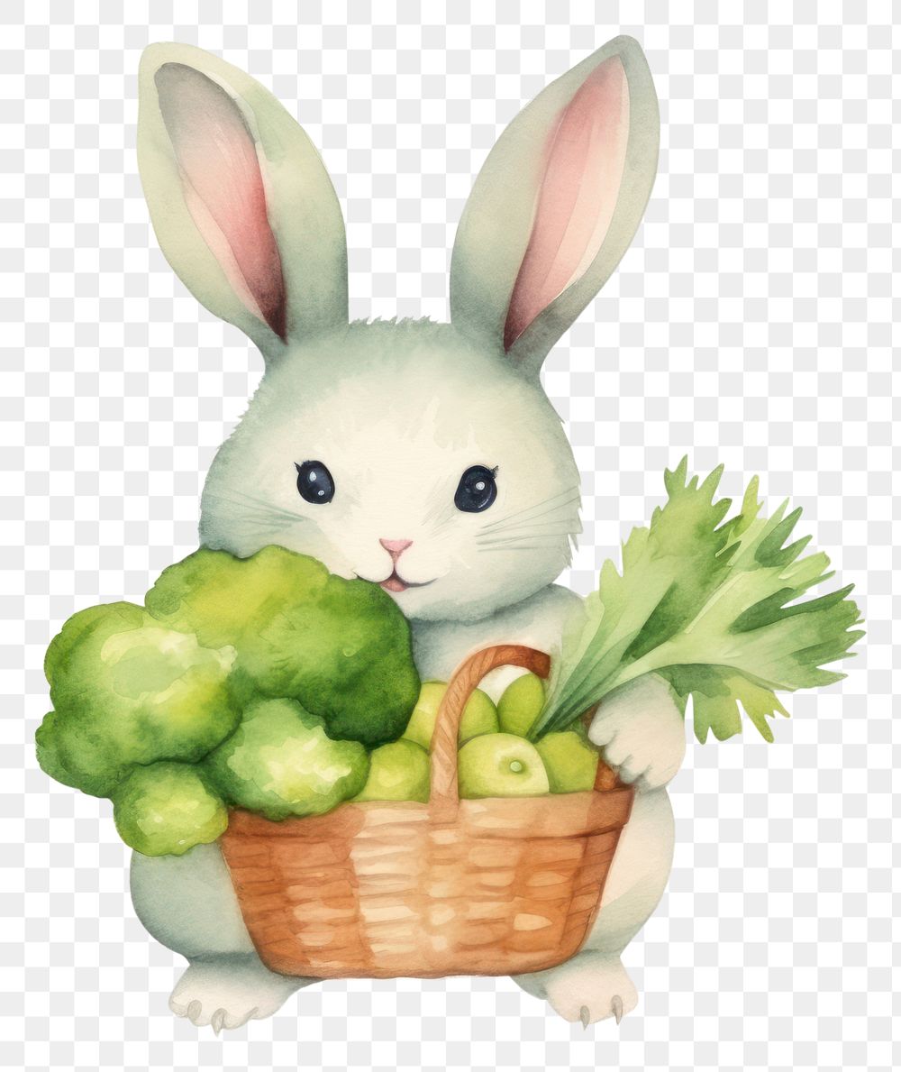 PNG Cute rabbit holding vegetable busket cartoon basket mammal. 