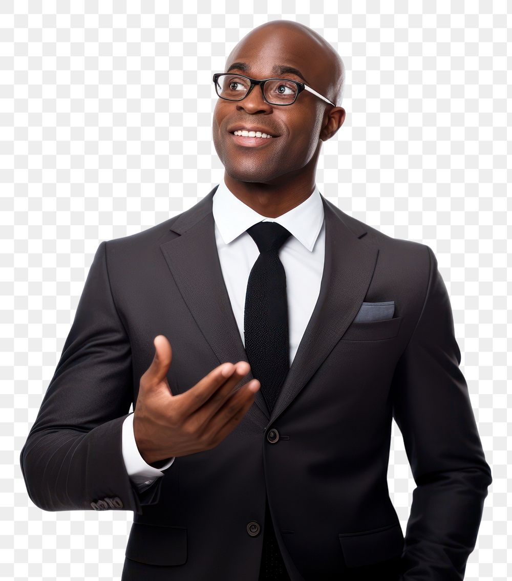PNG  A black business man talking portrait glasses tuxedo. AI generated Image by rawpixel.