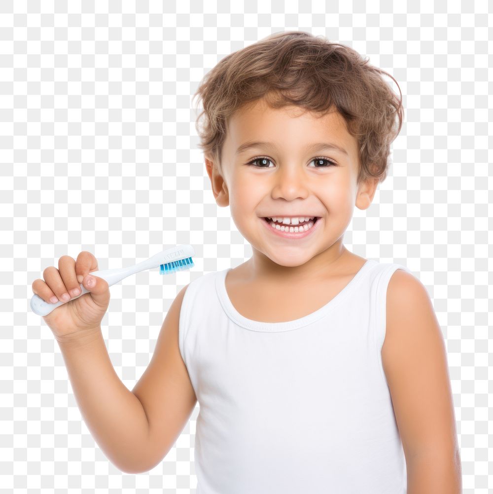 PNG Boy brushing teeth toothbrush portrait white background. AI generated Image by rawpixel.